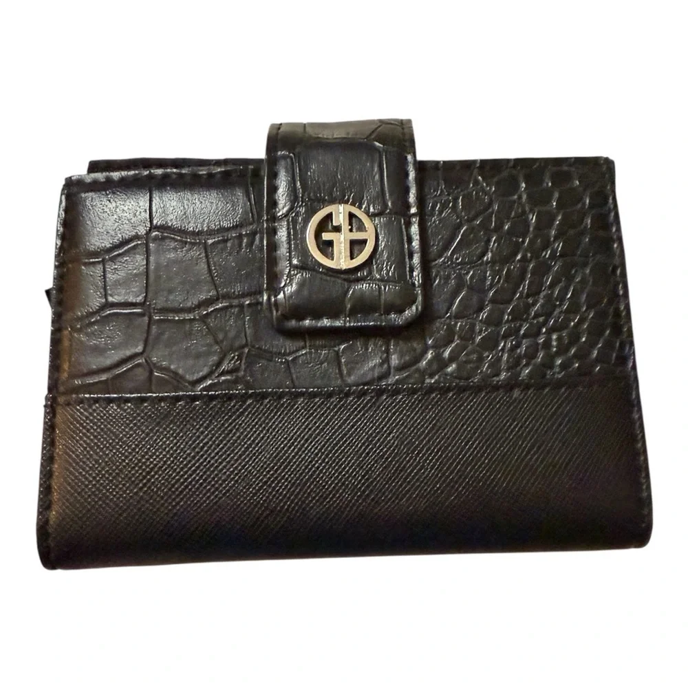 Black Faux Leather Small Wallet with Snap Closure